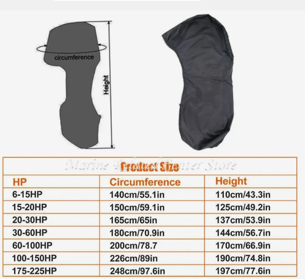 "Rugged" Outboard Covers. Full Outboard Cover 600D Heavy Duty.