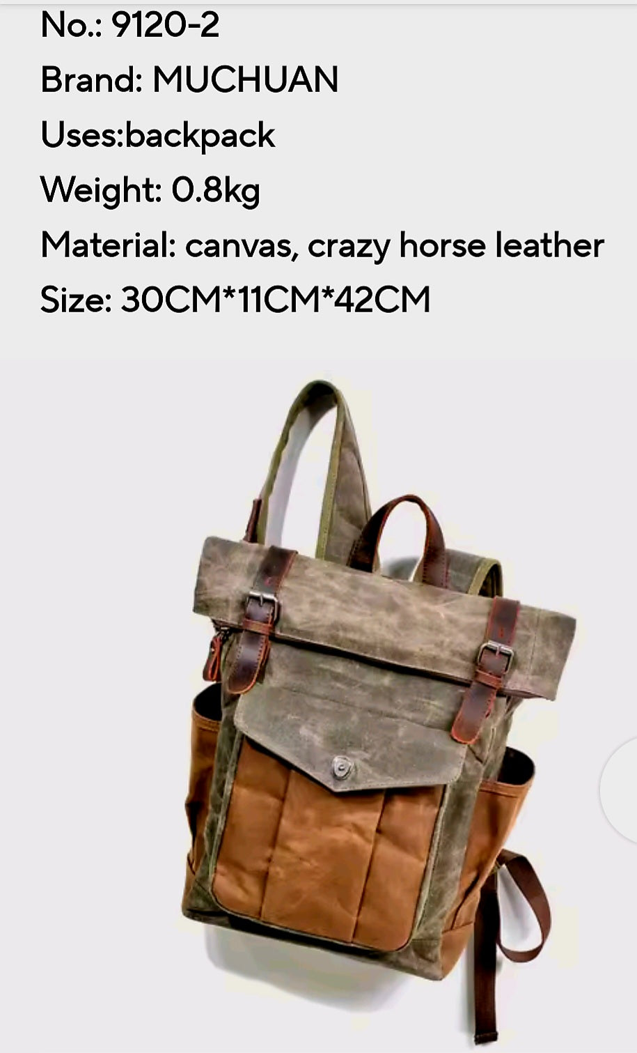 Luxury Vintage Canvas Backpack.
