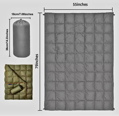 Down Camping Blanket / Travel Duvet.                    Lightweight and Warm for Ultimate Comfort.